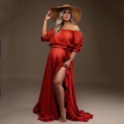 Boho rust pamučna duga haljina za trudnice Boemska pamučna 2 u 1 haljina za trudničke fotografije