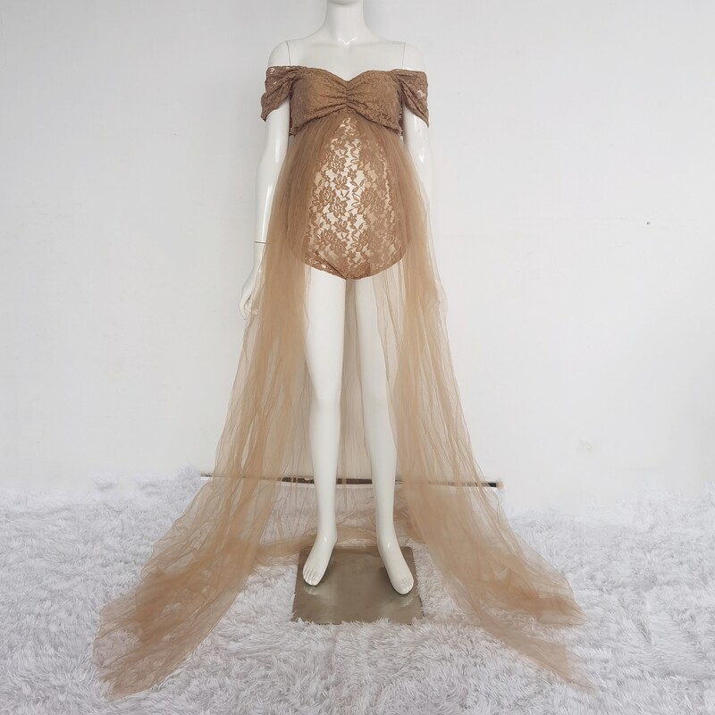 Csipke pántos tüll kismama body ruha terhes nő tüll fotózás hosszú ruha