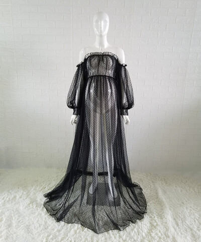 Tulle cu puncte albe, accesorii fotografice de maternitate, rochie transparentă, ședință foto de maternitate, rochie lungă din tul, mânecă lanternă