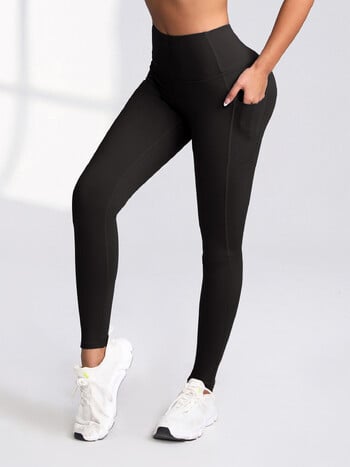 CHRLEISURE 2.0 Pockets Gym κολάν Γυναικεία γυμναστική Ψηλόμεση ActivewearΜονόχρωμα αθλητικά κολάν Γυναικεία παντελόνια για τρέξιμο σε εξωτερικούς χώρους