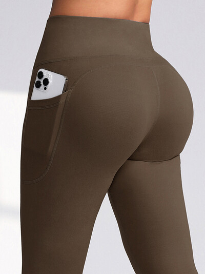 CHRLEISURE 2.0 Pockets Gym κολάν Γυναικεία γυμναστική Ψηλόμεση ActivewearΜονόχρωμα αθλητικά κολάν Γυναικεία παντελόνια για τρέξιμο σε εξωτερικούς χώρους