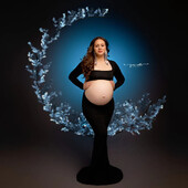 Grūtnieču fotosesijas kleita ar kvadrātveida kaklu ar garām piedurknēm bez muguras, grūtnieces fotografēšanas apģērbs, gara kleita