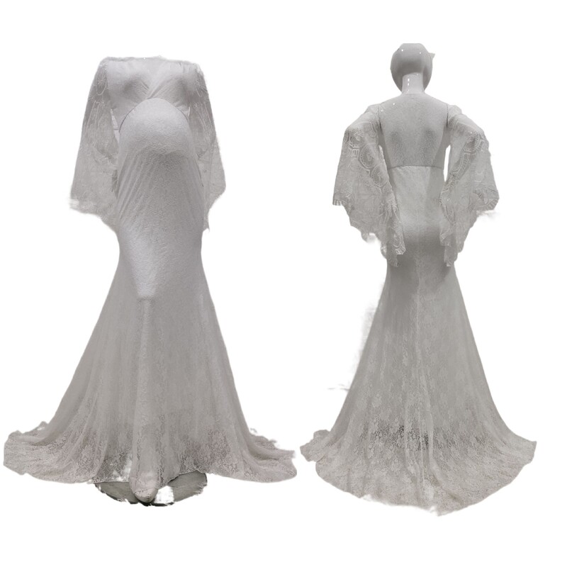 Sieviešu Grūtnieču kleita Mežģīņu kleita grūtniecēm ar V kakla izgriezumu, iesaiņota piedurknēm Maxi fotografēšanas kleita Bērnu dušas fotosesijas kleita