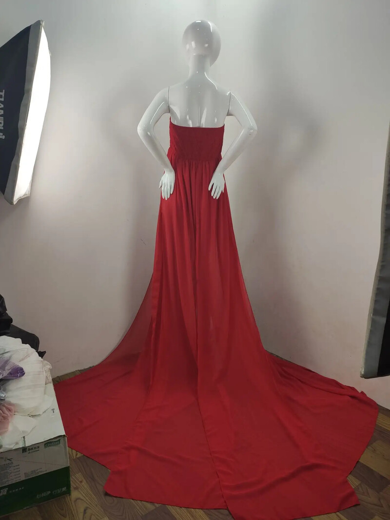 Dugačka trudnička haljina za fotografiranje, rekviziti za fotografiranje, haljina od šifona s otvorenim ramenima, ženske razdvojene prednje maksi haljine za fotografiranje