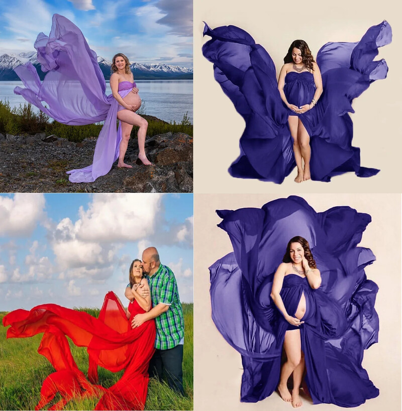 Dugačka trudnička haljina za fotografiranje, rekviziti za fotografiranje, haljina od šifona s otvorenim ramenima, ženske razdvojene prednje maksi haljine za fotografiranje