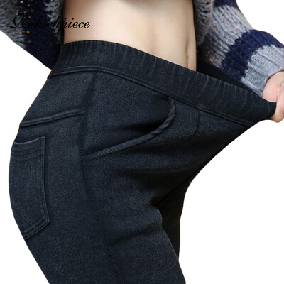 Rihschpiece Plus Size 6XL Velvetinės antblauzdžiai Moteriški džinsai Kelnės Vilnos aukštu juosmeniu Storas Jeggings Šiltos Push Up Kelnės RZF1543