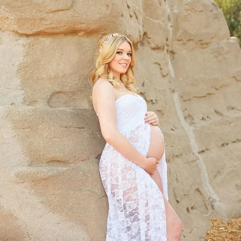 Kismama ruhák Fényképezés kellékek Csipke díszes ruha fotózásokhoz Ujjatlan szexi női terhes maxi ruha