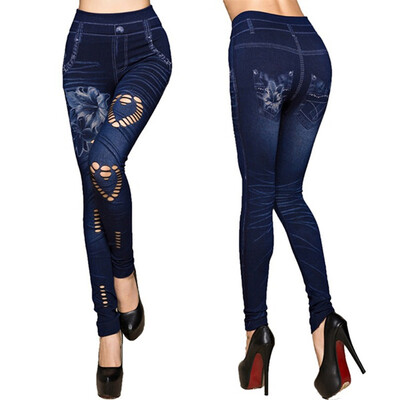 Sexy femei Jeans skinny jeggings pantaloni cu talie înaltă jambiere femeie imprimeu până la glezne subțire jambiere fitness plus marime promoție