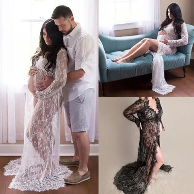 Rochie maxi lungă de maternitate, cu despicare în față, pentru femei, rochie de gravidă, rochie de fotografie, accesoriu, vezi ședința foto prin rochie