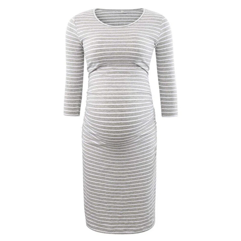 Ljetna ženska haljina za trudnice s naborima sa strane 2024., ležerna kratka haljina s 3/4 rukavima za svakodnevno nošenje ili za kupanje djeteta