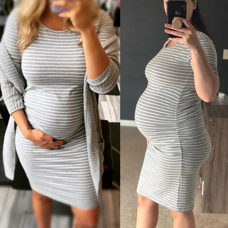 Ljetna ženska haljina za trudnice s naborima sa strane 2024., ležerna kratka haljina s 3/4 rukavima za svakodnevno nošenje ili za kupanje djeteta