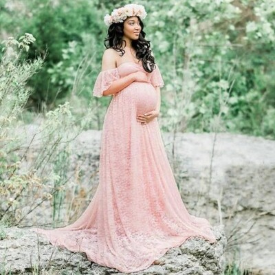 Duga vjenčanica za trudnice Rekviziti za fotografiranje bez ramena Seksi čipkana ljetna haljina za trudnice Otmjena odjeća za fotografije