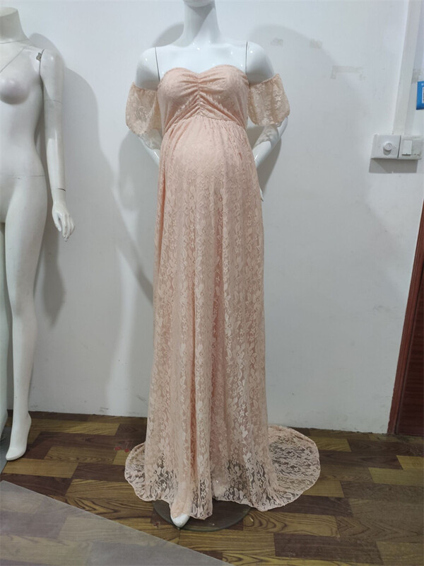 Duga vjenčanica za trudnice Rekviziti za fotografiranje bez ramena Seksi čipkana ljetna haljina za trudnice Otmjena odjeća za fotografije