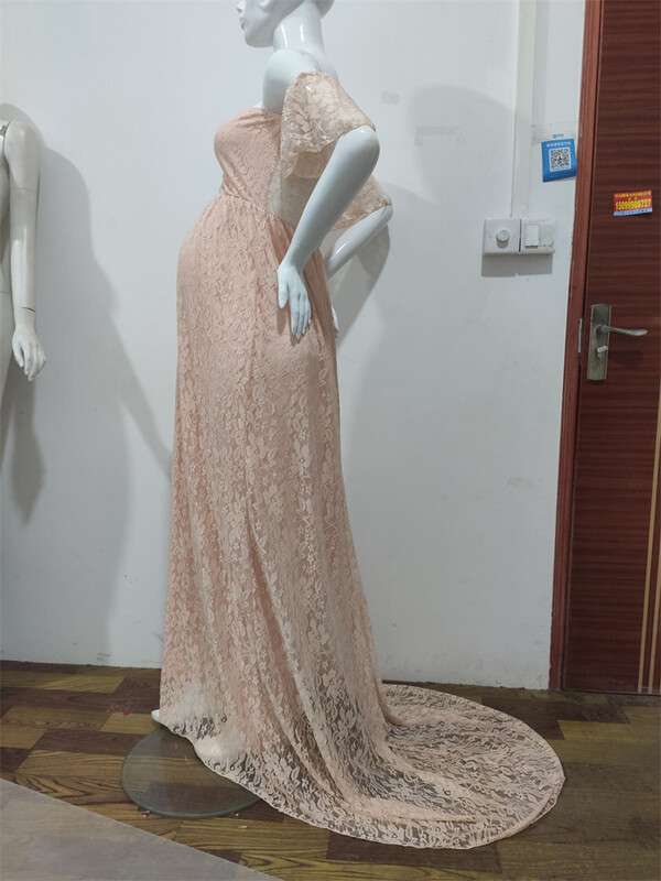 Duga vjenčanica za trudnice Rekviziti za fotografiranje bez ramena Seksi čipkana ljetna haljina za trudnice Otmjena odjeća za fotografije