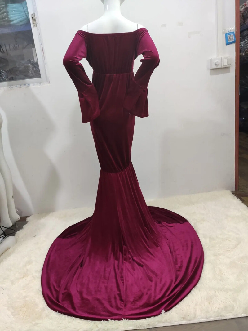 Váll nélküli kismama ruha fotózáshoz Szexi hosszú terhességi ruha Maxi ruha Őszi téli terhes nők fényképezési kellékei