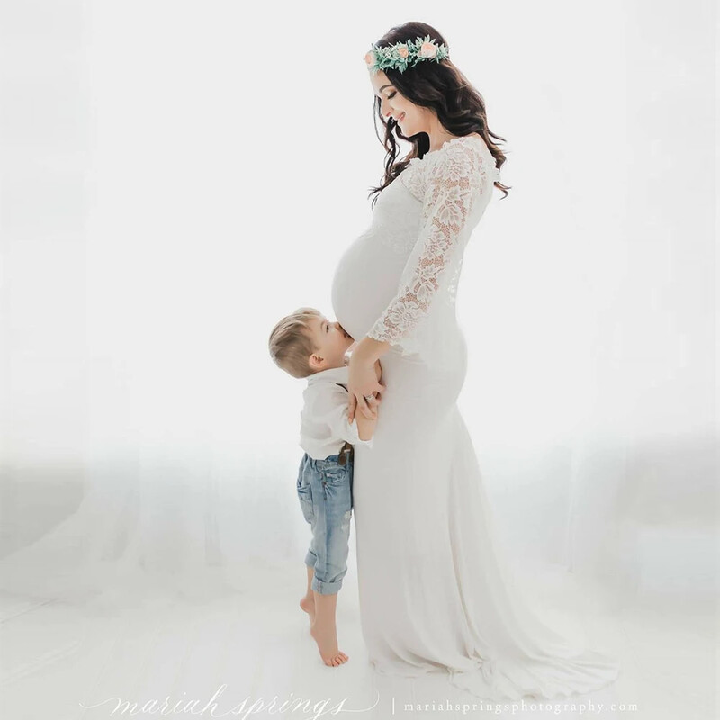 Kismama fotózás kellékek Kismama ruhák fotózáshoz Hosszú csipkés terhességi ruha fotózás terhes nők ruházata