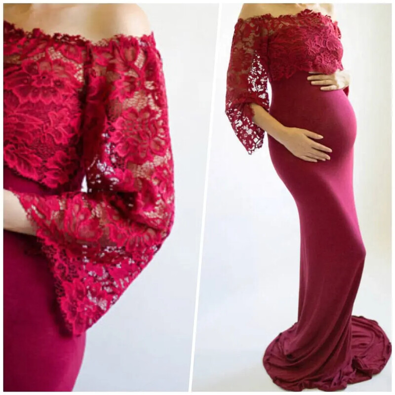 Kismama fotózás kellékek Kismama ruhák fotózáshoz Hosszú csipkés terhességi ruha fotózás terhes nők ruházata