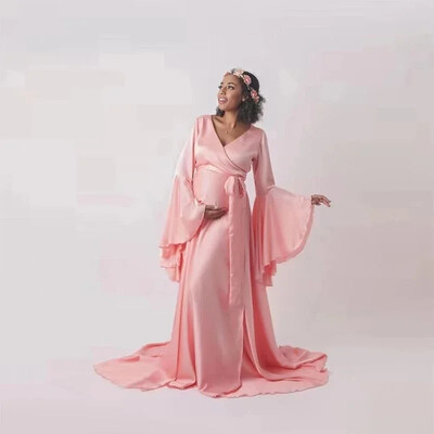 Szexi, V nyakú terhesruhák, osztott elülső kismama ruhák fotózás hosszú terhes nők maxi kismama ruha fényképes kellékek