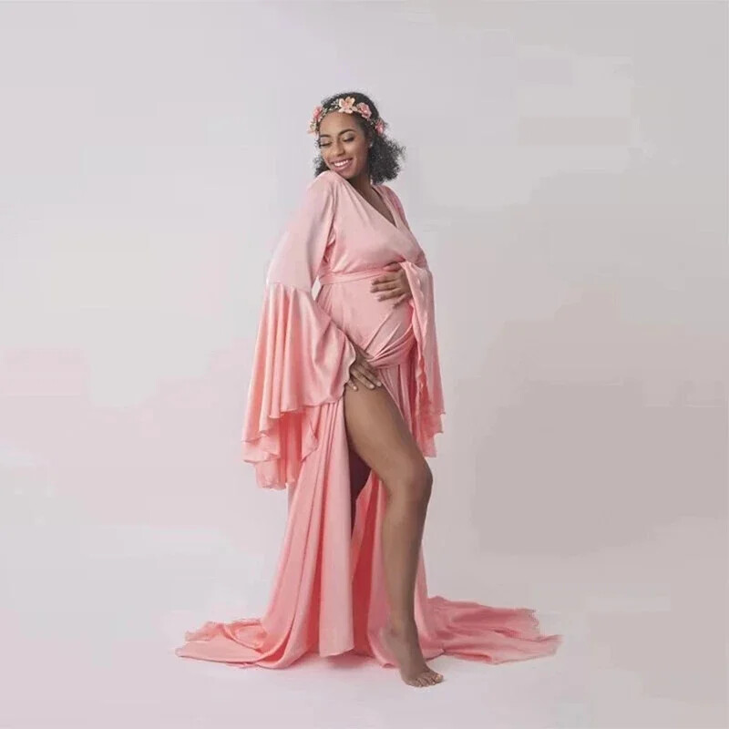 Szexi, V nyakú terhesruhák, osztott elülső kismama ruhák fotózás hosszú terhes nők maxi kismama ruha fényképes kellékek