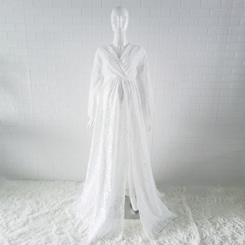 Boho Dantela Maternitate Fotografie Recuzita Rochii lungi Maneca evazata Se vede prin rochie pentru sedinta foto de maternitate