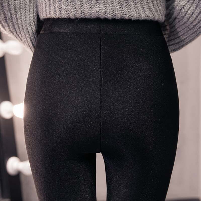 2024, design nou, iarnă, subțire, plus mărime mare 5XL, jambiere calde, pantaloni negri strălucitori, pantaloni slăbiți, colanți de blană interioară.