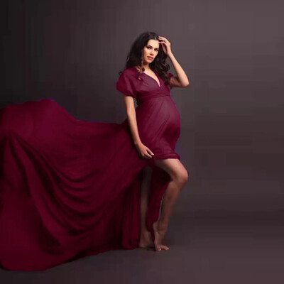 Ženska haljina od šifona u obliku sirene za trudnice, elegantna, s V izrezom, elegantnog kroja, dugačka, maksi haljina za tuširanje za bebe za rekvizit za fotografiranje