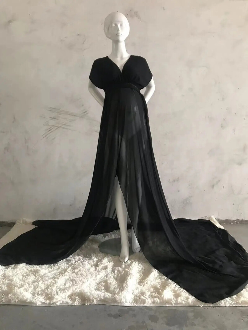 Ženska haljina od šifona u obliku sirene za trudnice, elegantna, s V izrezom, elegantnog kroja, dugačka, maksi haljina za tuširanje za bebe za rekvizit za fotografiranje