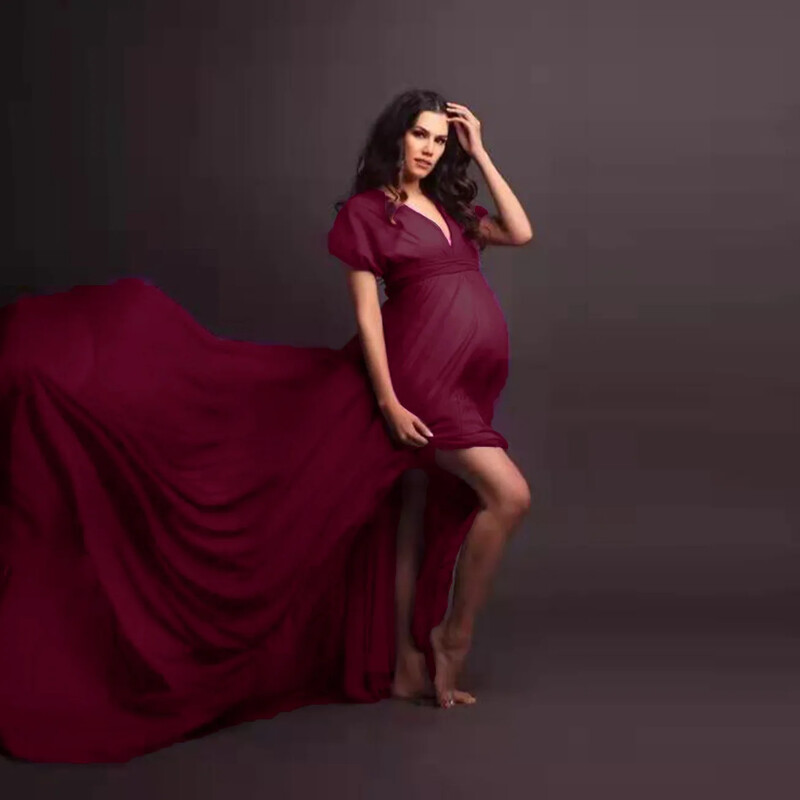 Ženska haljina od šifona u obliku sirene za trudnice, elegantna, s V izrezom, elegantnog kroja, dugačka, maksi haljina za tuširanje za bebe za rekvizit za fotografiranje