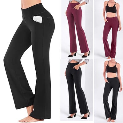 Pantaloni yog cu buzunare pentru femei Pantaloni largi Pantaloni de antrenament cu talie înaltă Pantaloni de lucru pentru controlul burticii 4 buzunare