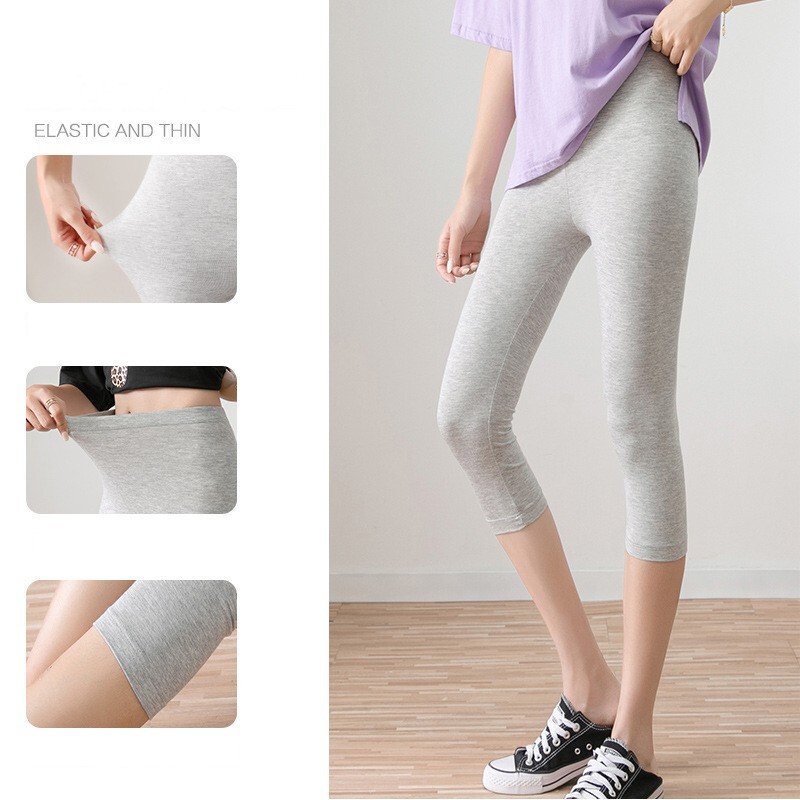 Vienkrāsains Modal legingi Women Workout Liela izmēra capri Legingi High Stretch Casual Slimming Basic īsas bikses