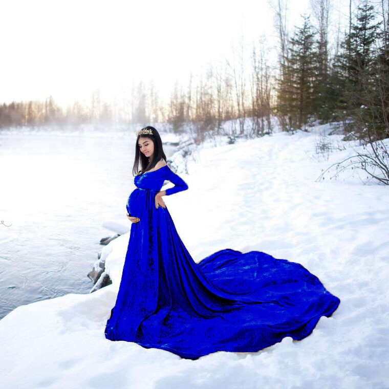 Klasiskas grūtnieču kleitas fotogrāfiju rekvizīti Seksīgi sadalīti sāni Sarkana Zaļa Zila Grūtniecēm Garas grūtniecības kleitas Fotosesijas