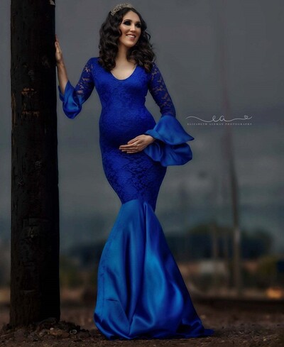 Rochie de maternitate din dantelă cu mâneci lungi pentru femei pentru ședință foto Rochie foto Maxi sirenă pentru recuzită foto pentru baby shower