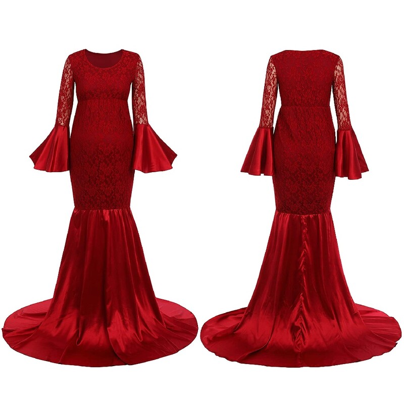 Sieviešu mežģīņu kleita ar garām piedurknēm fotosesijai Mermaid Maxi fotografēšanas kleita bērnu dušas foto rekvizīti