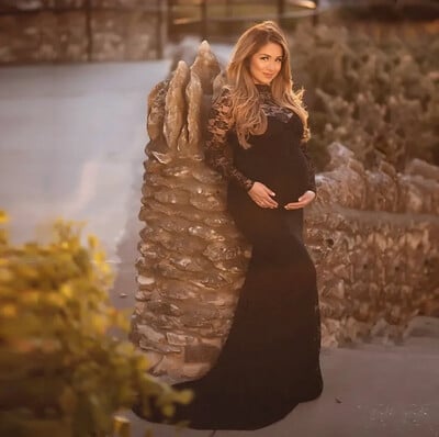 Rochie de maternitate elegantă, rochie maxi din dantelă sexuală, haine pentru femei gravide, fotografie, rochie de sarcină, cu mânecă lungă, accesorii foto