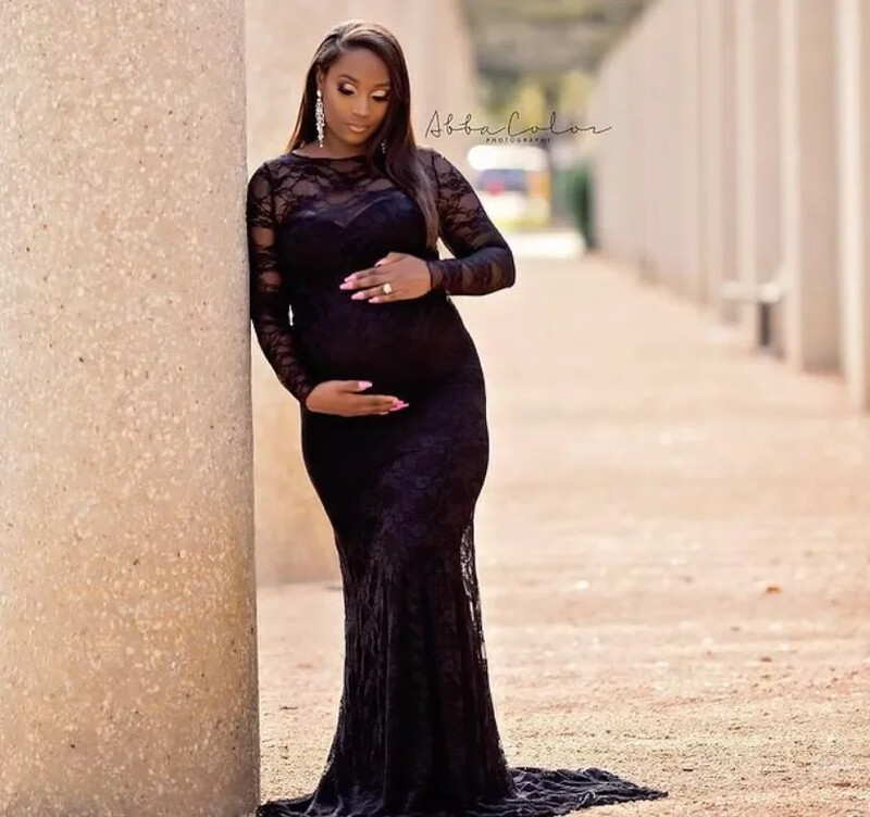 Eleganta grūtnieču kleita, seksa mežģīņu kleita, liela izmēra kleita grūtniecēm, apģērbs, fotografēšana, grūtniecības kleita, garām piedurknēm, foto aksesuāri, piederumi