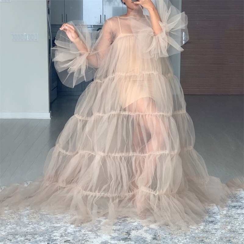 Tills Grūtnieču fotografēšanas kleita Sieviešu caurspīdīga pārklājuma kleita ar garām piedurknēm ballīšu kleitu studija fotosesijas rekvizīti