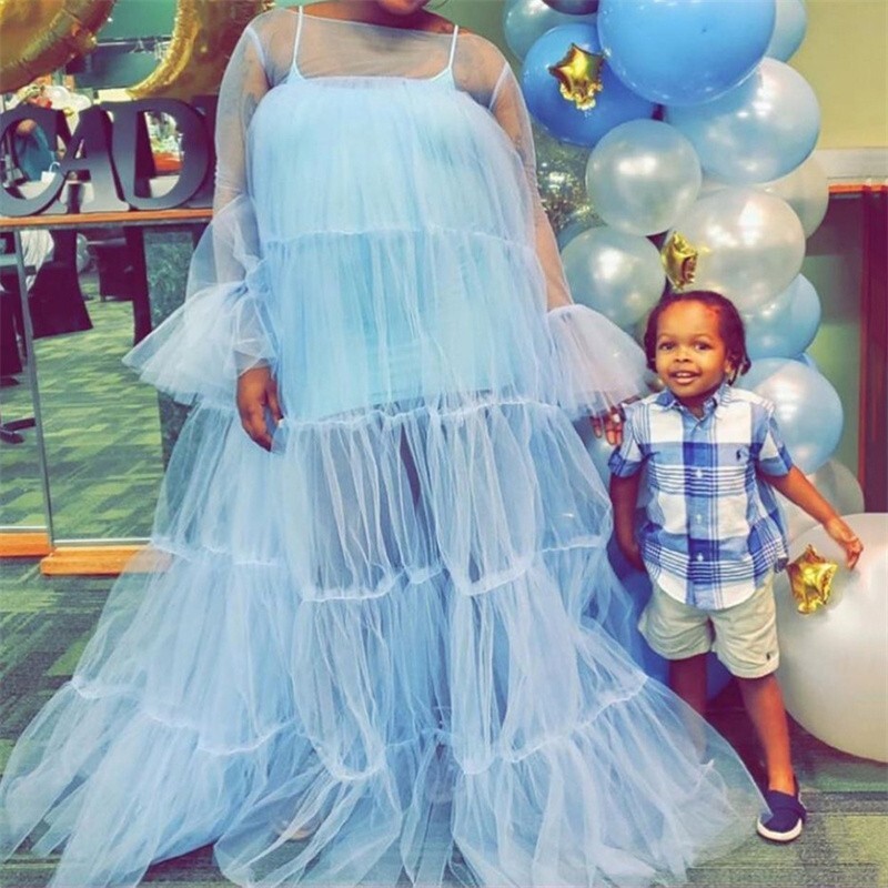 Tills Grūtnieču fotografēšanas kleita Sieviešu caurspīdīga pārklājuma kleita ar garām piedurknēm ballīšu kleitu studija fotosesijas rekvizīti