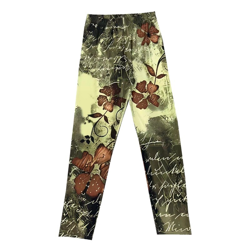 Liela izmēra 1XL-5XL Sieviešu retro, ziedu, šauri pieguļoši legingi Ikdienas elastīgi etniskā stila legingi ar apdruku