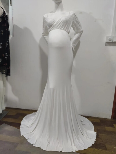 Sekss grūtniecēm no pleciem Nāriņas mežģīņu kleita Maxi fotografēšanas kleita ar garām piedurknēm bērnu dušas fotosesijas rekvizītu kleita