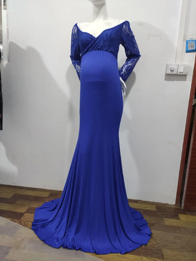 Sekss grūtniecēm no pleciem Nāriņas mežģīņu kleita Maxi fotografēšanas kleita ar garām piedurknēm bērnu dušas fotosesijas rekvizītu kleita