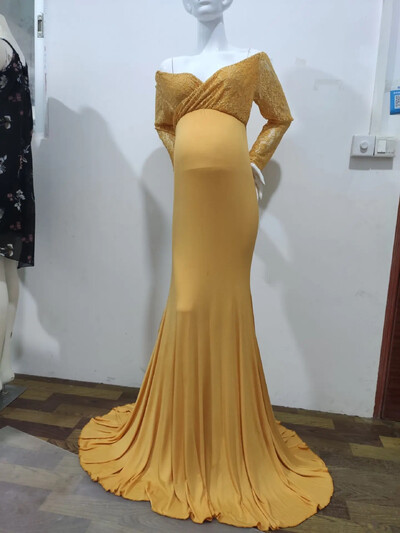 Sekss grūtniecēm no pleciem Nāriņas mežģīņu kleita Maxi fotografēšanas kleita ar garām piedurknēm bērnu dušas fotosesijas rekvizītu kleita