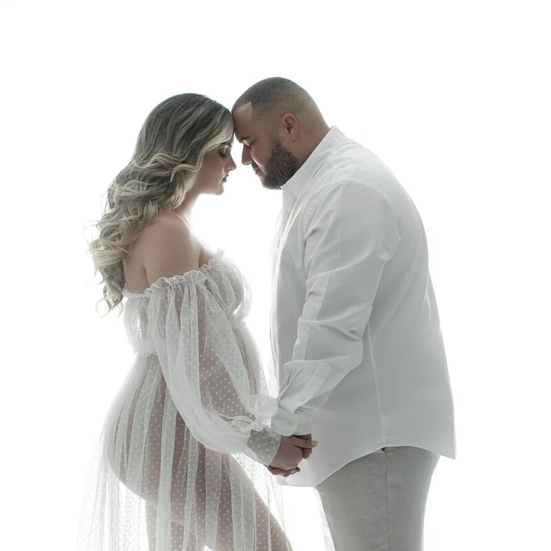 Prozirna duga haljina od tila s točkastim tilom za fotografiranje trudnica Duga haljina spuštenih ramena Duga haljina od tila za trudnice Rekviziti za fotografiranje