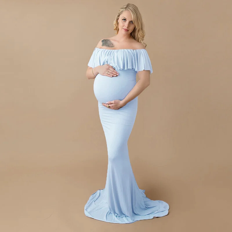 Kismama ruhák Kismama fényképezési kellékek Nagy méretű ruha Elegáns díszes pamut terhességi fotózás Női hosszú ruha