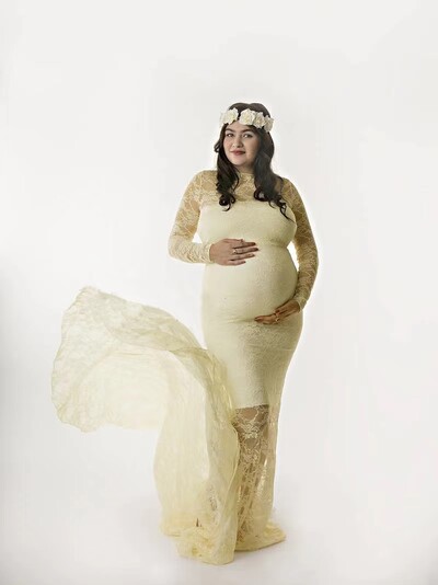 2024. gada modes sieviešu aste ar garām piedurknēm grūtnieču fotografēšanas rekvizīti Mežģīņu kleita Eleganta, grezna grūtniecības fotosesijas studijas apģērbi