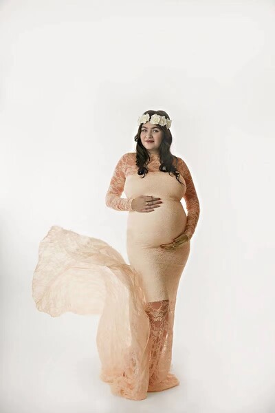 2024. gada modes sieviešu aste ar garām piedurknēm grūtnieču fotografēšanas rekvizīti Mežģīņu kleita Eleganta, grezna grūtniecības fotosesijas studijas apģērbi