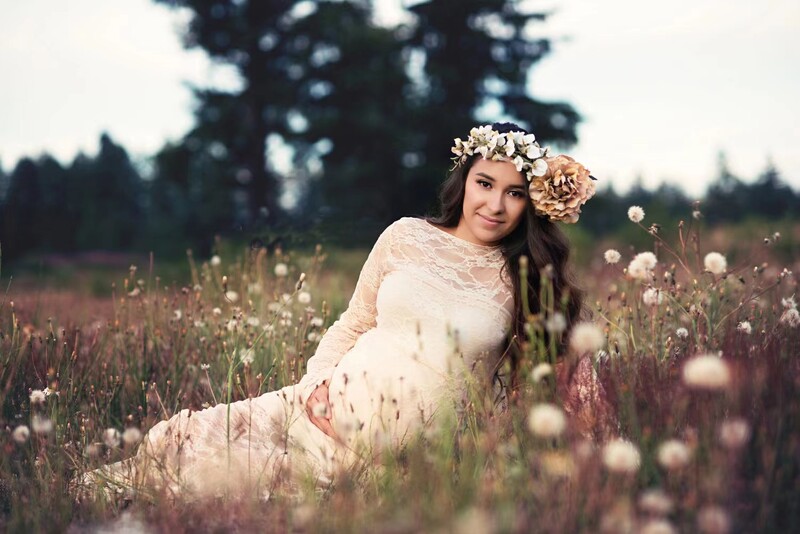 2024. gada modes sieviešu aste ar garām piedurknēm grūtnieču fotografēšanas rekvizīti Mežģīņu kleita Eleganta, grezna grūtniecības fotosesijas studijas apģērbi