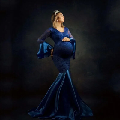 Mežģīnes Grūtnieču kleita Fotografēšana Rekvizīti Kleitas Fotosesija Mermaid Maxi Kleita Grūtniecēm ar garām piedurknēm Apģērbi Jauns