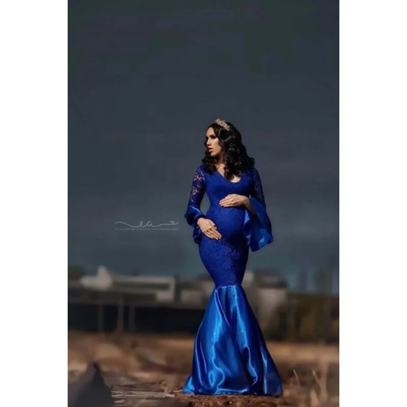 Mežģīnes Grūtnieču kleita Fotografēšana Rekvizīti Kleitas Fotosesija Mermaid Maxi Kleita Grūtniecēm ar garām piedurknēm Apģērbi Jauns