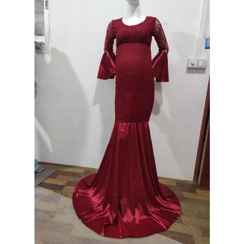 Mežģīnes Grūtnieču kleita Fotografēšana Rekvizīti Kleitas Fotosesija Mermaid Maxi Kleita Grūtniecēm ar garām piedurknēm Apģērbi Jauns