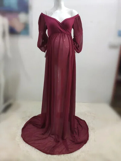 Accesorii foto de maternitate lungi sexy Rochie de sarcina pentru rochii de dus pentru bebelusi din sifon pentru femei gravide Rochie maxi Sedinte foto 2024